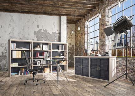 Zona de estudio con librerías y estanterías